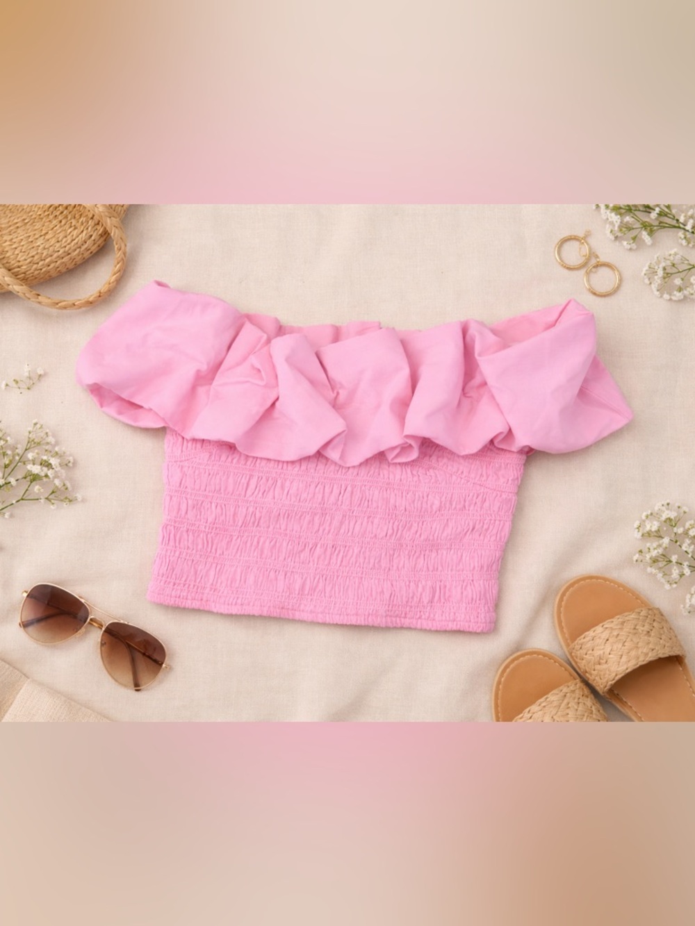 Pink Ruffled Smocked Tube Top - Picture 2 of 7